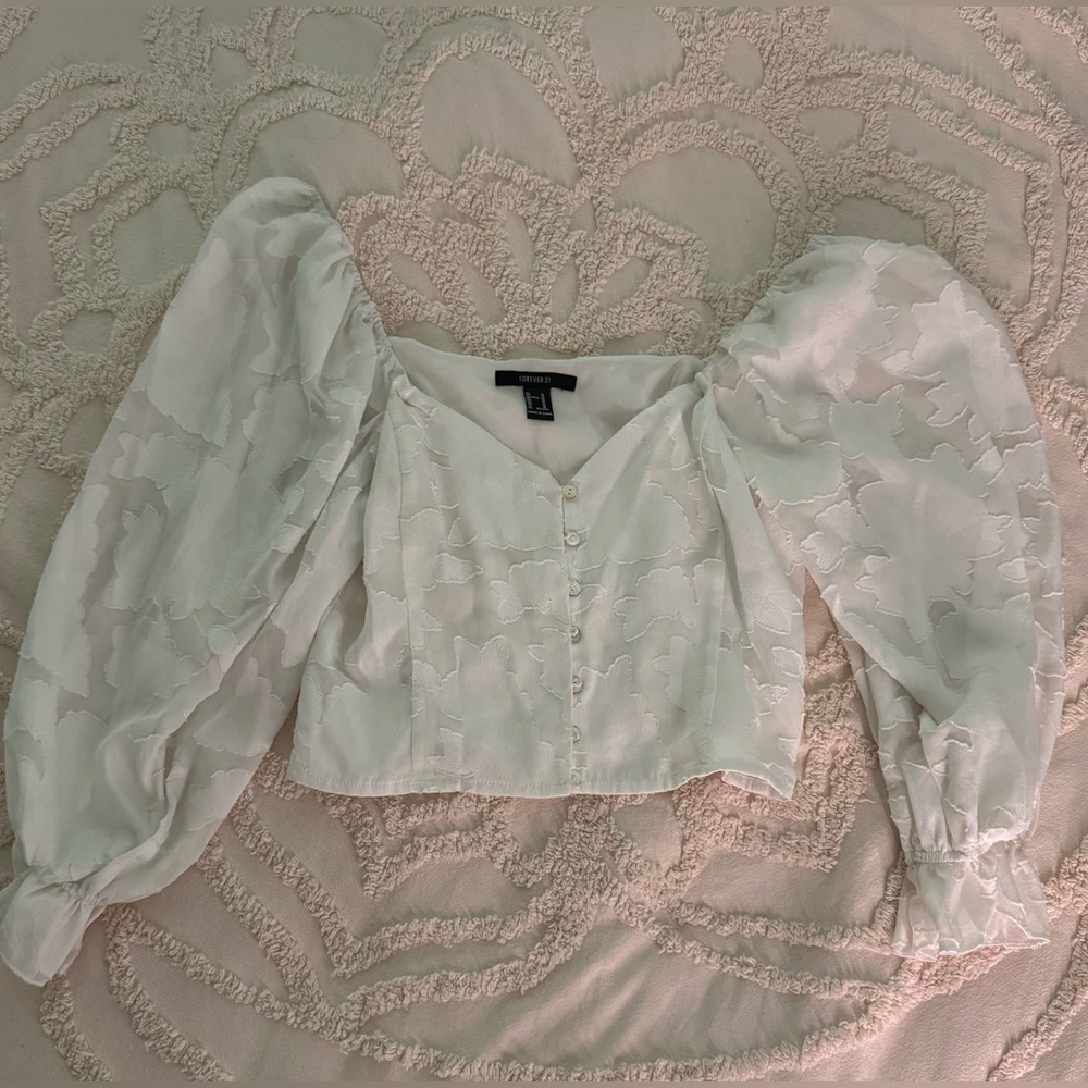 Forever 21 White Floral Puff Sleeve Blouse